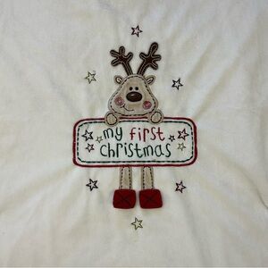 Miniwear My First Christmas Reindeer Baby Blanket Red White Stars Tan Brown